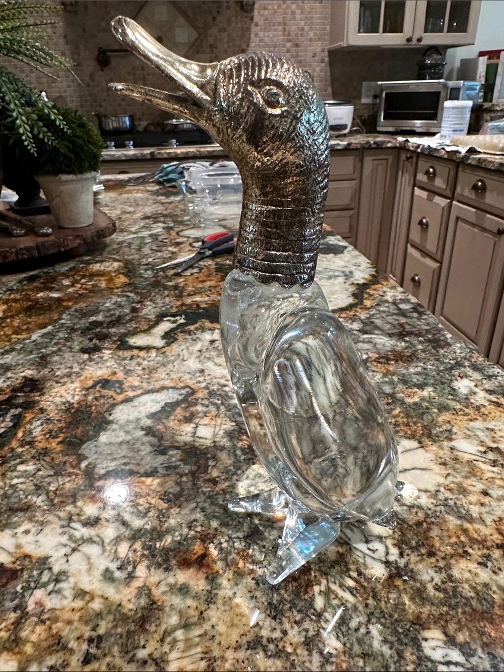 Glass Duck Figurine with silver head